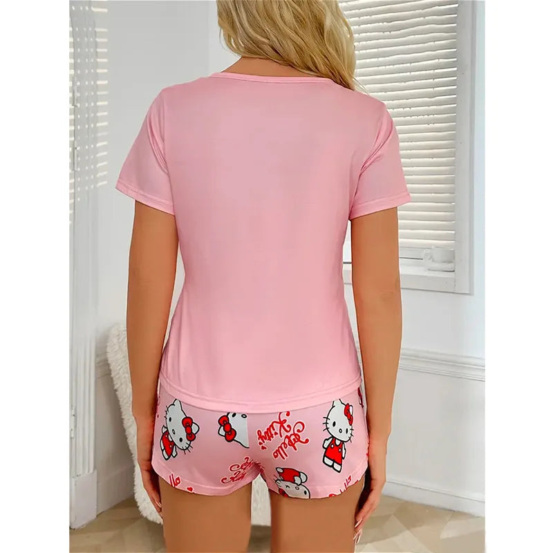 HelloKitty pajamas women's summer new cartoon animation short-sleeved shorts student casual running home suit