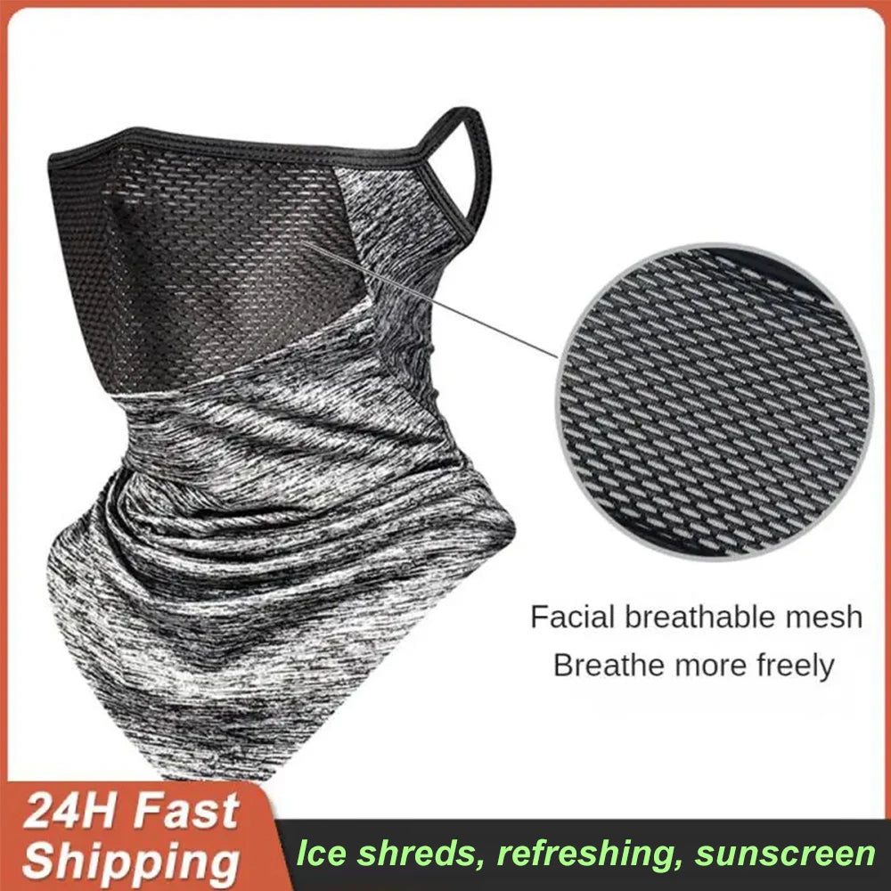 Summer Men Mask Full Face Bicycle Bandana UV Protection Mask Breathable Ice Silk Outdoor Hanging Ear Cycling Scarf Neckerchief