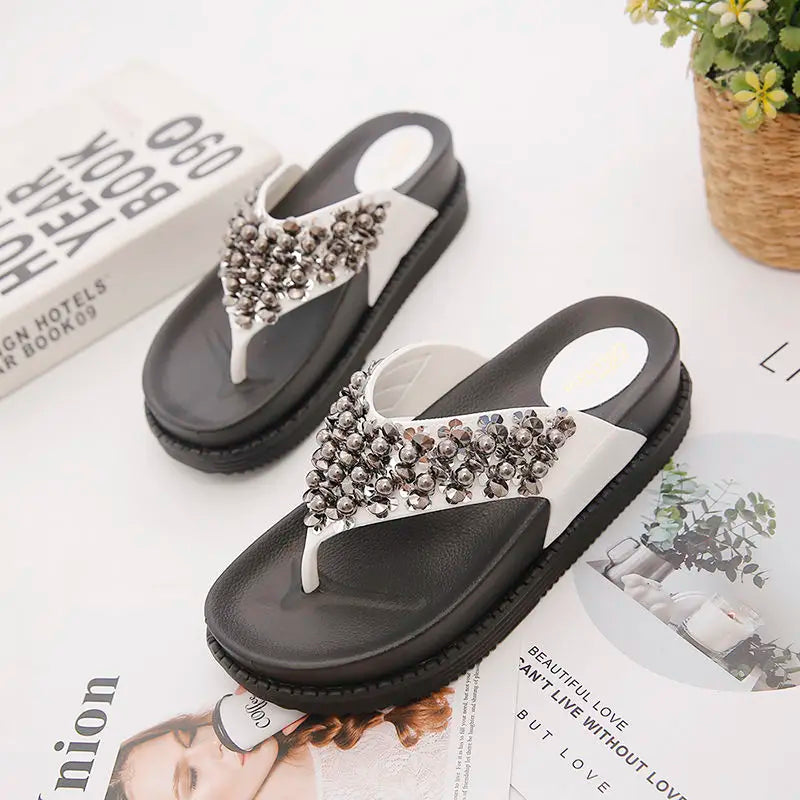 Slippers for Women Designer Elegant Women Flip Flop Summer New 2025 Platform Sandals Slipper Fashion Rhinestone Luxury Wedge Hot