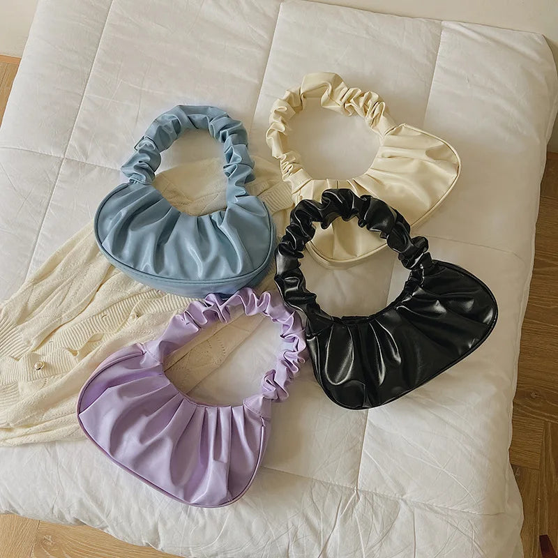 New Summer Pleated Clouds Ladies Handbag PU Leather Casual Shoulder Bag Suitable for Travel and Daily Use (Dumpling Design)