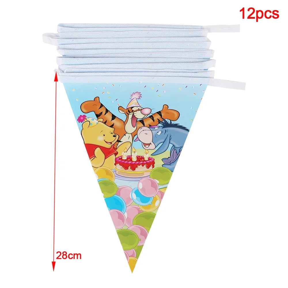 Winnie The Pooh Cartoon Birthday Party Balloon Decoration Children's Tableware Set Backpack Background Flag Stickers Balloon Set