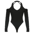2025 Summer Female T-Shirts Long Sleeve T-Shirts Women Sexy Black Halter Backless Tops New Trendy Girls Designer Ruched Clothes