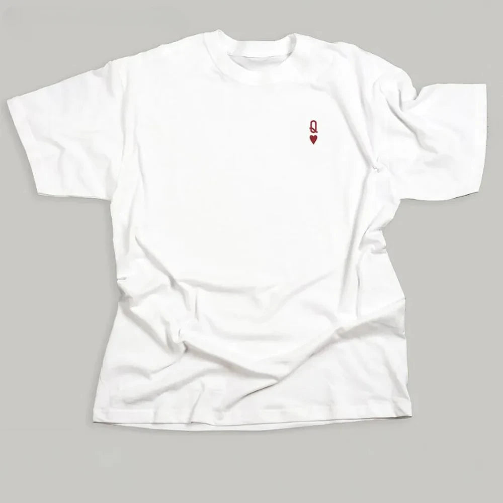 Trendy American Ins Red Heart Letter Printed T-shirt for Women White Loose Cotton Summer Short-sleeved Casual Shirt Tops