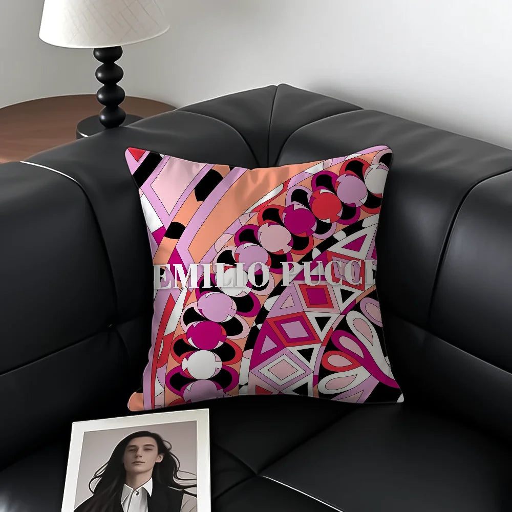 C-Colorful fashion Emilio Pucci Pillow Case Anti-dustmite Pillowcase Invisible zipper silky short plush Sofa cushion cover