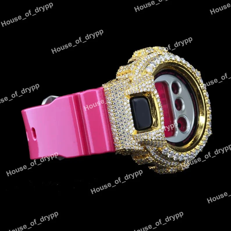 Iced Out VVS Moissanite Diamonds 925 Sterling Silver Buss Down Fully Round Dial Case Watch Bezel