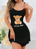 Summer Suspenders Nighties Women Sleepwear Comfortable Home Leisure Sexy Nightgowns Littler Bear Printed Mini Dress Nightdress