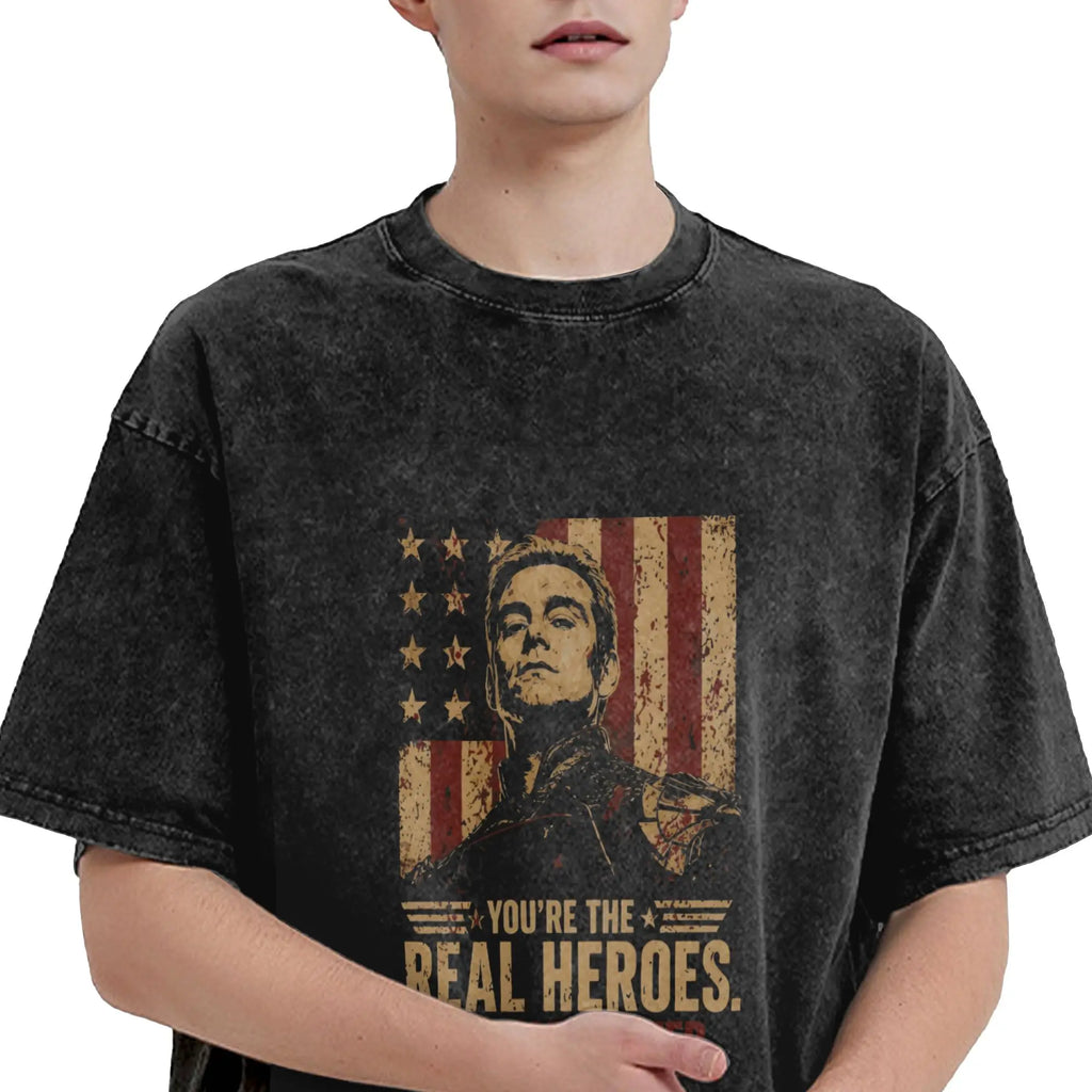 Homelander T Shirts Men 100% Cotton Novelty T-Shirt Round Collar The Boys TV Tee Shirt Short Sleeve Tops Original