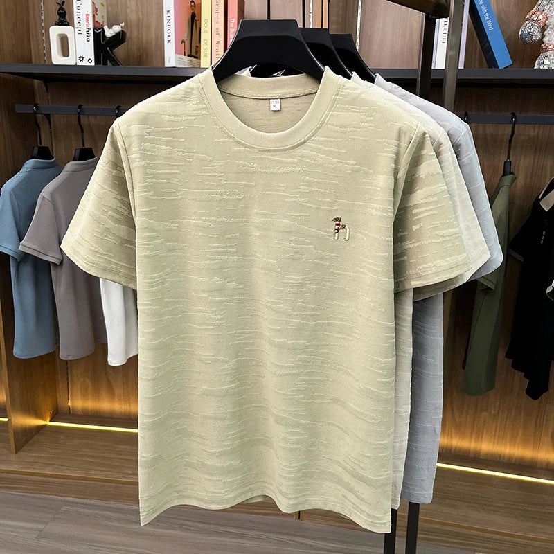 Designer brand short sleeve round neck T-shirt cartoon embroidery luxury fashion men's new summer breathable Korean style top