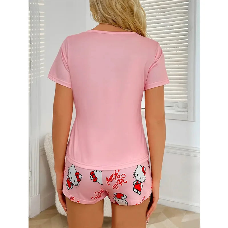 HelloKitty pajamas women's summer new cartoon animation short-sleeved shorts student casual running home suit