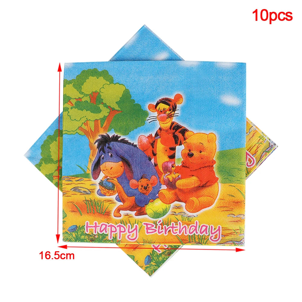 Winnie The Pooh Cartoon Birthday Party Balloon Decoration Children's Tableware Set Backpack Background Flag Stickers Balloon Set