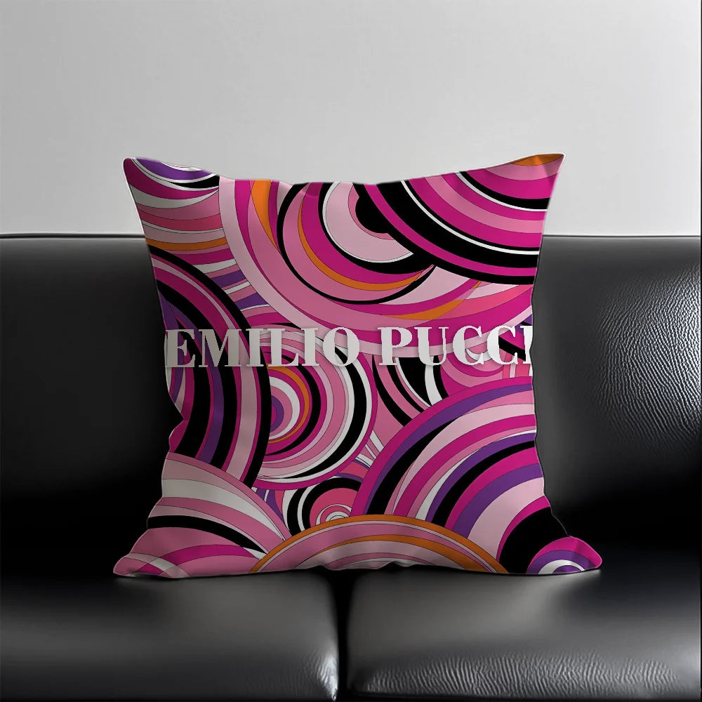 C-Colorful fashion Emilio Pucci Pillow Case Anti-dustmite Pillowcase Invisible zipper silky short plush Sofa cushion cover
