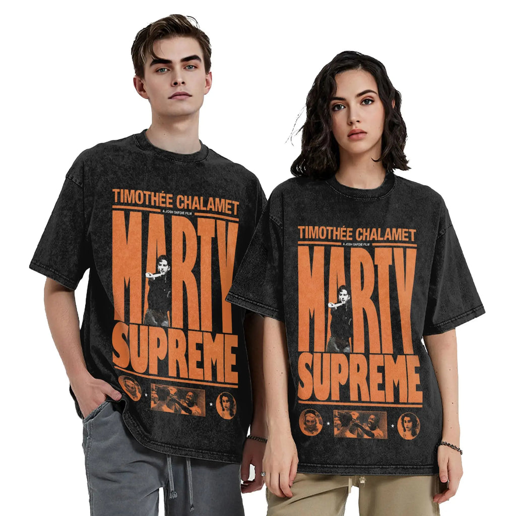 Washed T Shirt Marty Supreme Timothee Chalamet Hip Hop Casual T-Shirt Street Streetwear Short Sleeve Graphic Tops Tees Men Women