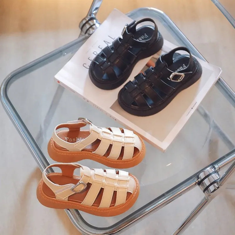 Summer Girls' Fashion Sandals in 2026 - Classic Black and White Colors, Simple New Roman Shoes, Party Shoes, Casual Shoes