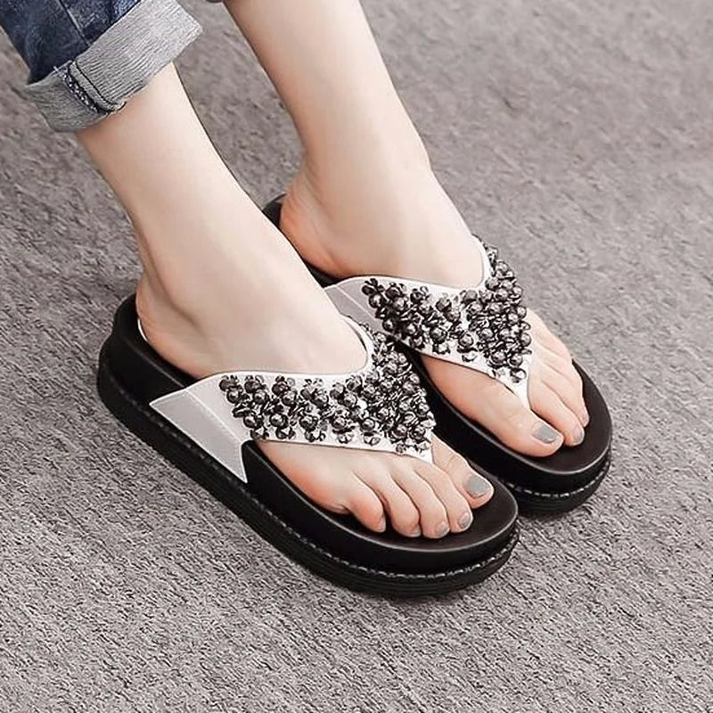 Slippers for Women Designer Elegant Women Flip Flop Summer New 2025 Platform Sandals Slipper Fashion Rhinestone Luxury Wedge Hot