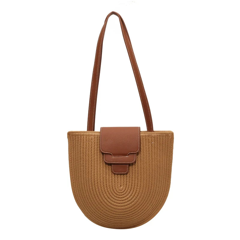 Large Capacity Beach Shopping Bag Luxury Design Woven Shoulder Bag Women Handmade Cotton Thread Woven Handbag Summer Travel Bag